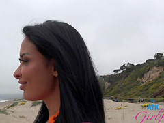 Latina beauty Anissa Kate enjoys riding in a car on the beach