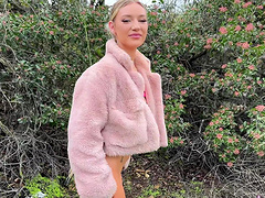 Skinny babe Daisy Lavoyi enjoys fucking in the forest with her couple.