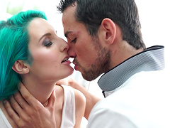 Nasty blue haired chick loves teasing and getting fucked in wet pussy