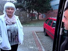 Chubby mature Monika M takes money to be fucked hard in the van