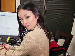POV video of office threesome with coworkers Lulu Chu and Violet Reign