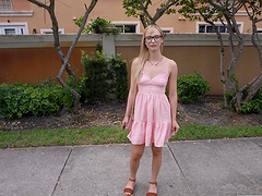 Amateur blondie Stella Chiyoki takes cash to be fucked in the van