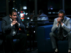 Cum on tits after wild fucking with coworker April Olsen in high heels