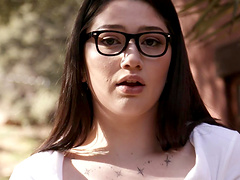 Chubby brunette Alyx Star drops her panties to ride a black dick