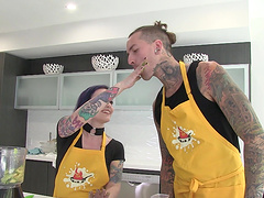 Tattooed Rizzo Ford enjoys during dicking in the kitchen