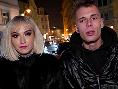 Tattooed blondie Tabitha Poison spreads legs to ride a hard dick