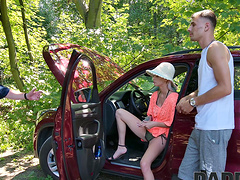 Outdoors video of amateur blondie Ariela Donovan riding a dick