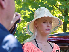 Outdoors video of amateur blondie Ariela Donovan riding a dick