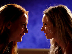 Long-haired beauty gets her bra ripped off in threesome sex session