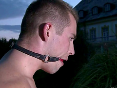 Formidable Sandra Romain whips and toys a guy outdoors