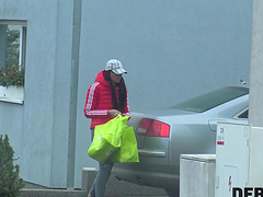 Petite brunette Adelle Sabelle seduces her boyfriend for sex