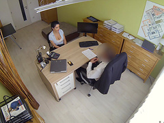 Brunette Alex Black sucking her boss's dick in the office