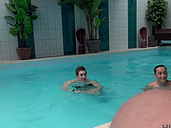 Brunette Anna Rose gets fucked by her boyfriend by the pool