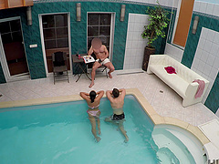 Brunette Anna Rose gets fucked by her boyfriend by the pool