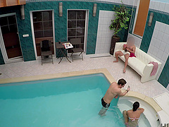 Brunette Anna Rose gets fucked by her boyfriend by the pool