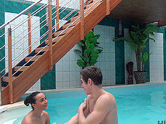 Brunette Anna Rose gets fucked by her boyfriend by the pool