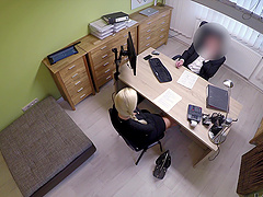 Clothed sex leads to naked passion with blonde in high heels