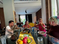 Poolside orgy with Vyvan Hill and her pornstar friends