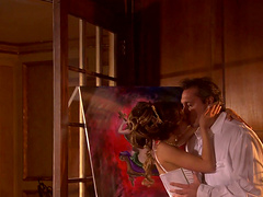 Brunette Vanessa Lane wearing stockings getting fucked hard