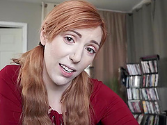 Redhead Lauren Philips with trimmed cunt sucking a dick - POV