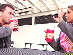 Horny Presley Hart sucking her lover's dick in a hotel room