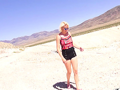 Blonde Alice March moans while being fucked in the back of a car