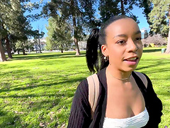 Petite ebony Freya Kennedy gets a messy facial in public