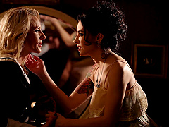 Sexy pornstars in stockings and lingerie indulge in erotic lesbian play