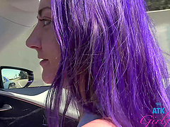 Lily Adams having fun with her boyfriend in the car - POV