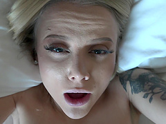 Tattooed hottie shows off her skinny body and nice ass