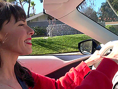 Petite brunette Vera King shows off her shaved pussy up close