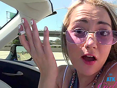 Sweet blonde Lily Adams spreads legs to be fucked in shaved pussy