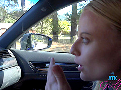 Paris White enjoys while getting pleasured in the car - POV