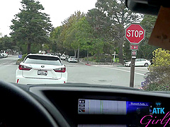 Paris White enjoys while getting pleasured in the car - POV