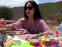 Asian babe with long hair gets horny in pov