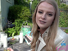 Blonde teen Paris White gets wild in a car pov