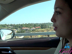 Asian teens strip down to their nylon undies outdoors