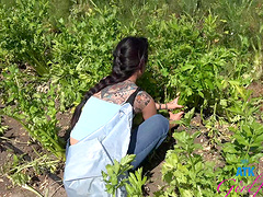 Asian teens strip down to their nylon undies outdoors