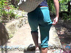 Carmen Caliente enjoys while teasing her boyfriend on the beach