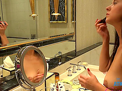 Brunette Violet Winters moans while getting pleasured by her BF