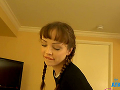 Brunette Aliya Brynn with nice ass getting fingered in doggy