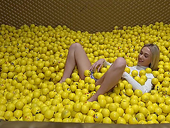 Blonde babe in a miniskirt gets her pussy pounded hard