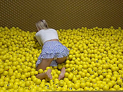 Blonde babe in a miniskirt gets her pussy pounded hard