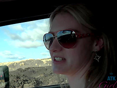 Natural blonde Melody Marks strips down to pose nude on the beach