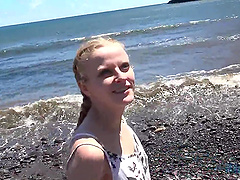 Paris White strips down at the beach in steamy pov video