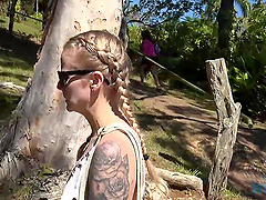 Paris White strips down at the beach in steamy pov video