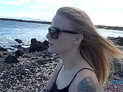 Skinny Paris White got fucked on the beach in public