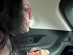 Lenna Lux enjoys while pleasuring her boyfriend in the car