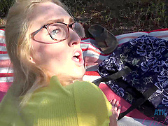 Blonde bombshell Victoria Gracen gets naughty in the backseat of a car