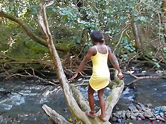 Ebony amateur Noemie Bilas drops her clothes to show her pussy